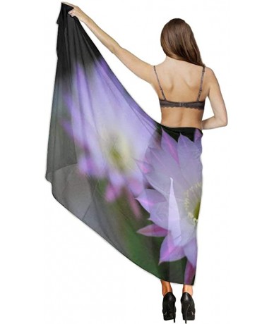 Cover-Ups Women Chiffon Scarf Sunscreen Shawl Wrap Swimsuit Cover Up Beach Sarongs - Purple Fig Cactus Flower - CV19C6NYH3M $...