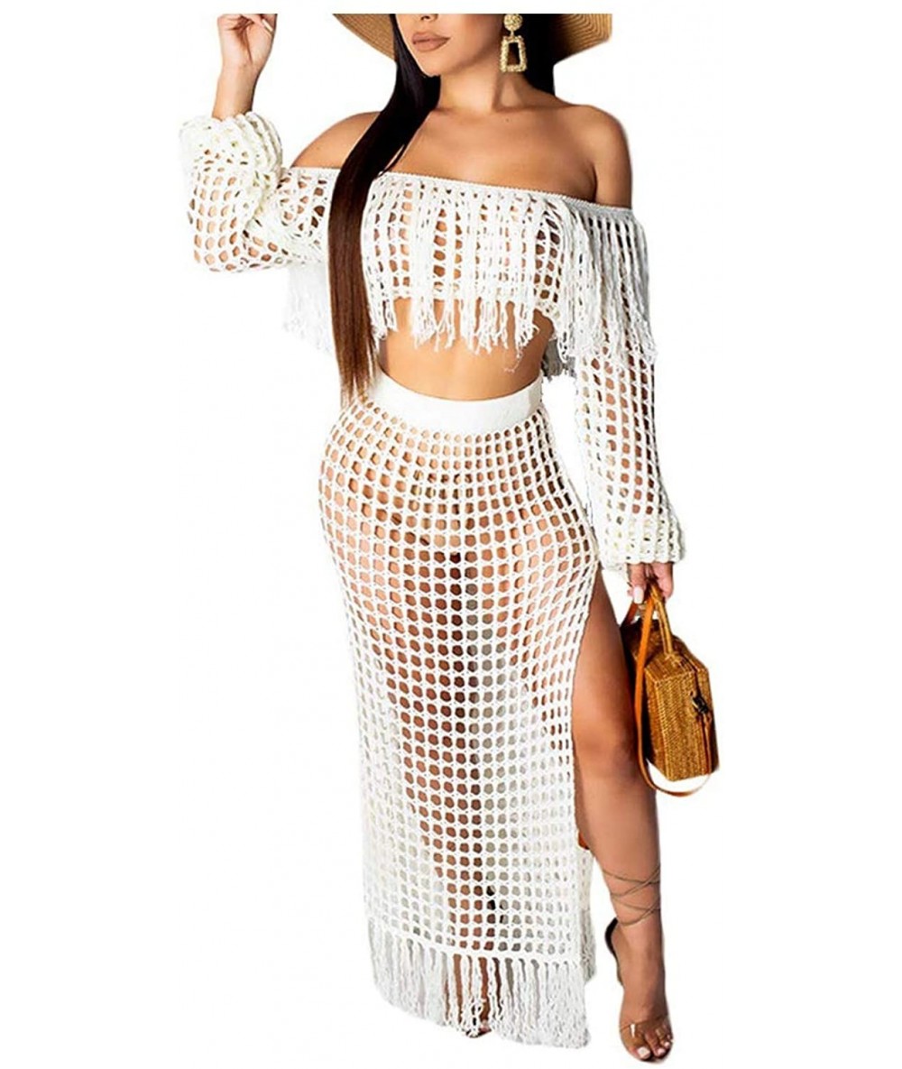 Cover-Ups Womens Sexy Rainbow Stripe Mesh Sheer Short Sleeves Side High Split Fishnet Dress Bikini Cover Up - White - CY18WEC...