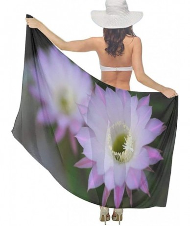 Cover-Ups Women Chiffon Scarf Sunscreen Shawl Wrap Swimsuit Cover Up Beach Sarongs - Purple Fig Cactus Flower - CV19C6NYH3M $...