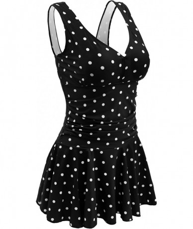 Cover-Ups Women's One Piece Plus Size Swimsuits Tummy Control Swimwear Bathing Suits - Black Polka Dot - CD18DLNIIAU $57.47