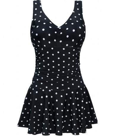 Cover-Ups Women's One Piece Plus Size Swimsuits Tummy Control Swimwear Bathing Suits - Black Polka Dot - CD18DLNIIAU $57.47