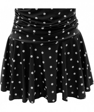 Cover-Ups Women's One Piece Plus Size Swimsuits Tummy Control Swimwear Bathing Suits - Black Polka Dot - CD18DLNIIAU $57.47