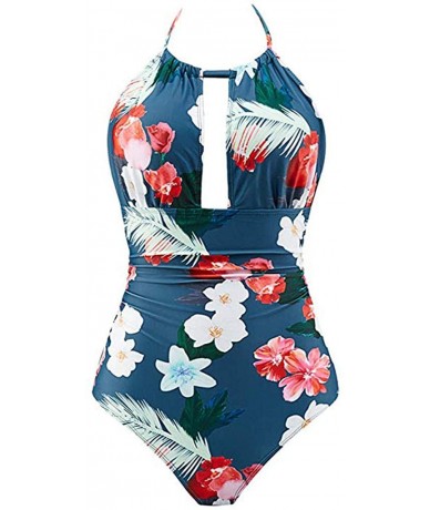 Rash Guards Women's One Piece Swimwear Backless Tummy Control Monokini Swimsuits - Blue - CF18SYENHTS $34.72