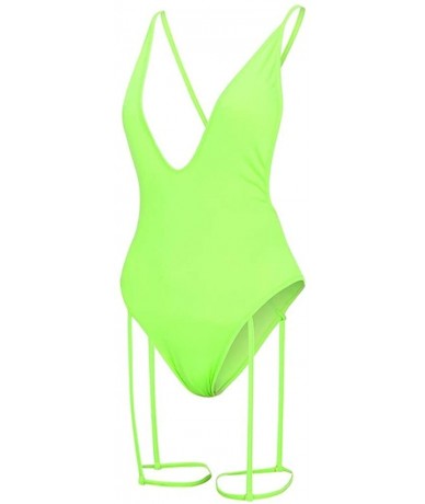 Tankinis Deep V Neck Sexy Garter Belt Bikinis for Women 2019 Spaghetti Straps Cross On Back One Piece Swimsuits - Green - CW1...