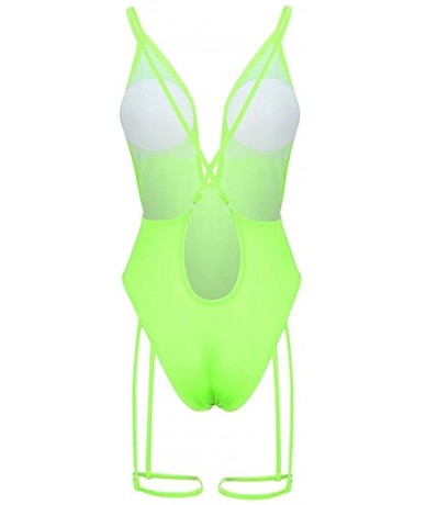 Tankinis Deep V Neck Sexy Garter Belt Bikinis for Women 2019 Spaghetti Straps Cross On Back One Piece Swimsuits - Green - CW1...