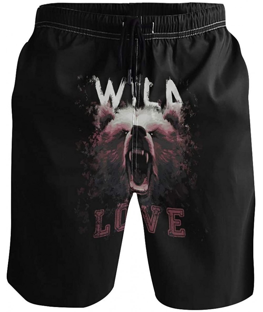 Board Shorts Men's Quick Dry Swim Trunks with Pockets 3D Printed Pattern Beach Board Shorts Bathing Suits - Wild Love Bear Pa...