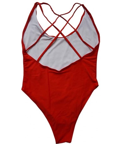 One-Pieces Letter Print Vintage Stappy Cross Back Birde One Piece Swimsuit High Leg Swimwear Bathing Suit Bridesquad red gd -...