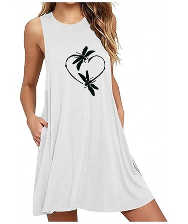 Cover-Ups Women Summer Casual T Shirt Dresses Beach Cover up Tank Dress Daisy Printing Sleeveless A Line Casual Dress White 1...