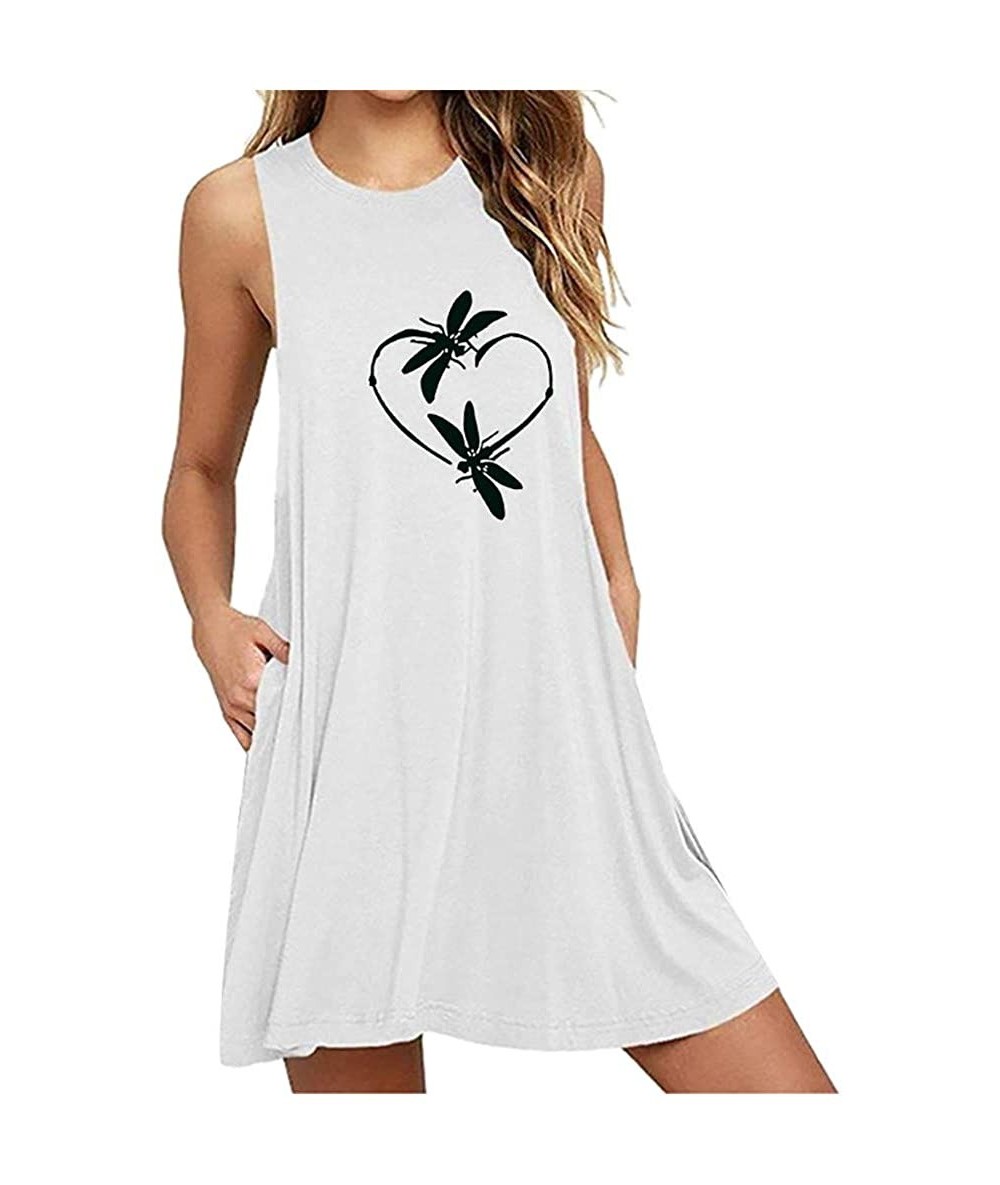 Cover-Ups Women Summer Casual T Shirt Dresses Beach Cover up Tank Dress Daisy Printing Sleeveless A Line Casual Dress White 1...