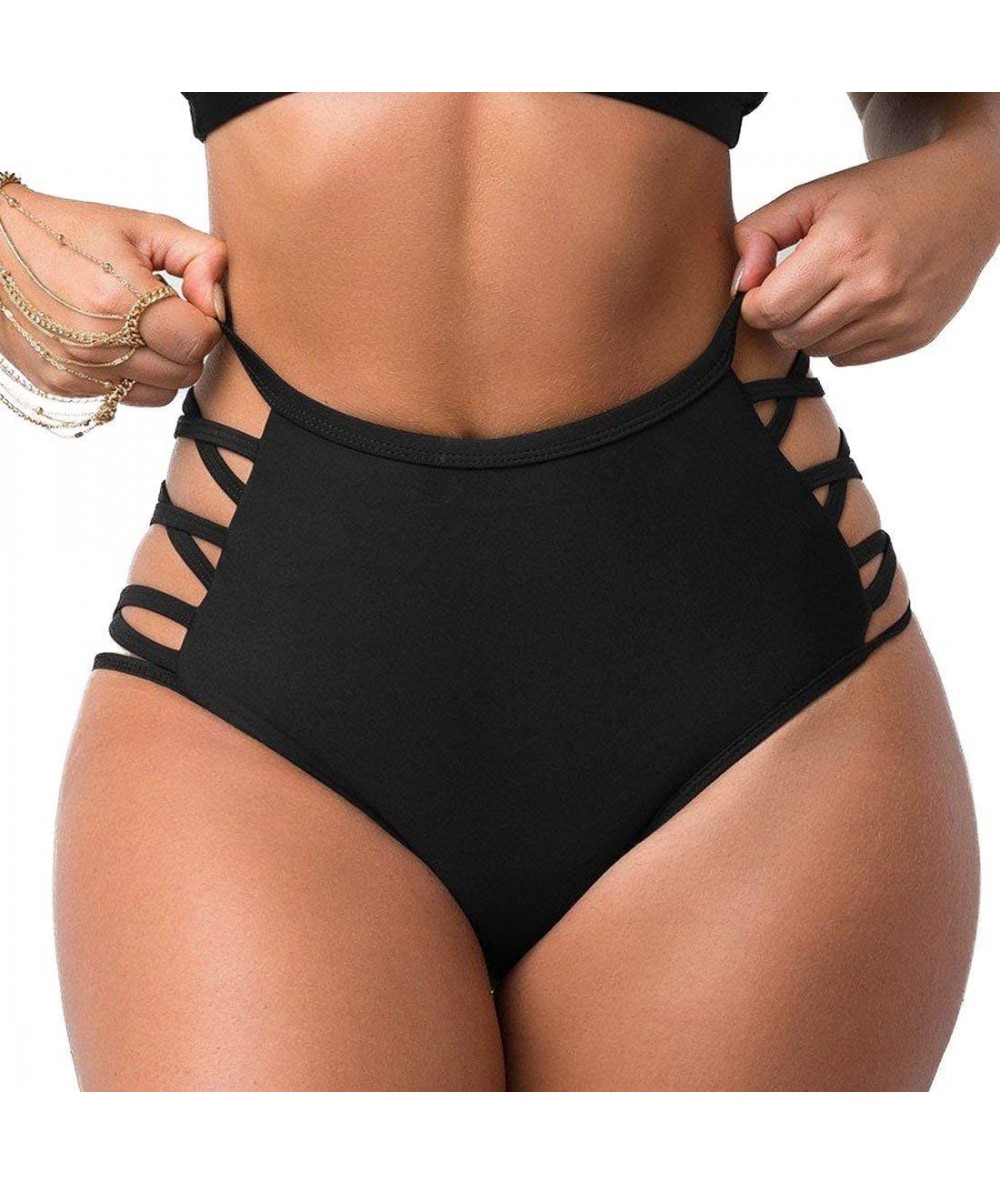 Tankinis Women Sexy Bikini Bottoms Lace Strappy Sides High Waisted Retro Bathing Suit Underwear Swimsuit - Black - CX18C0X59A...