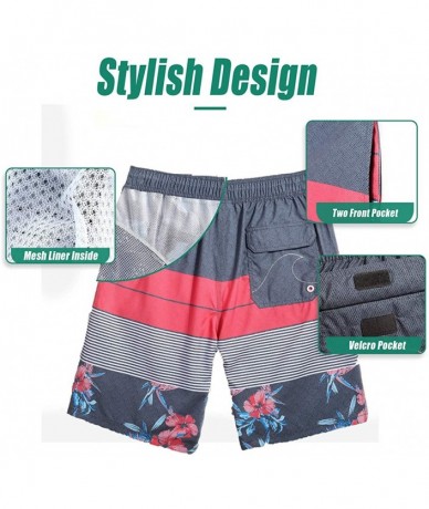 Board Shorts Mens Swim Trunks Quick Dry Beachwear Board Shorts Swimwear with Mesh Lining - Splice Pink - CU18TYW8MY6 $31.56