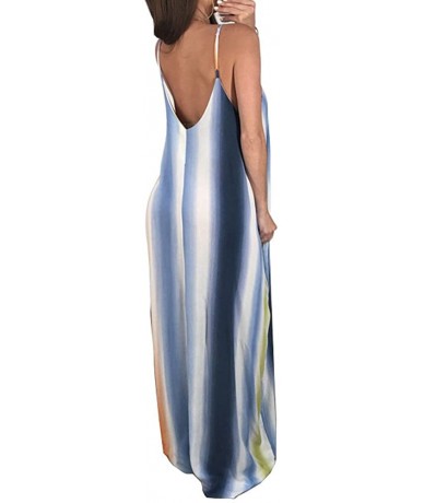 Cover-Ups Women's Spaghetti Strap Maxi Dress V Neck Tie Dye Loose Beach Oversized Beachdress - Blue - CQ18TG7OHLN $50.70