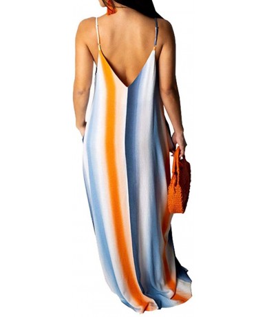 Cover-Ups Women's Spaghetti Strap Maxi Dress V Neck Tie Dye Loose Beach Oversized Beachdress - Blue - CQ18TG7OHLN $50.70