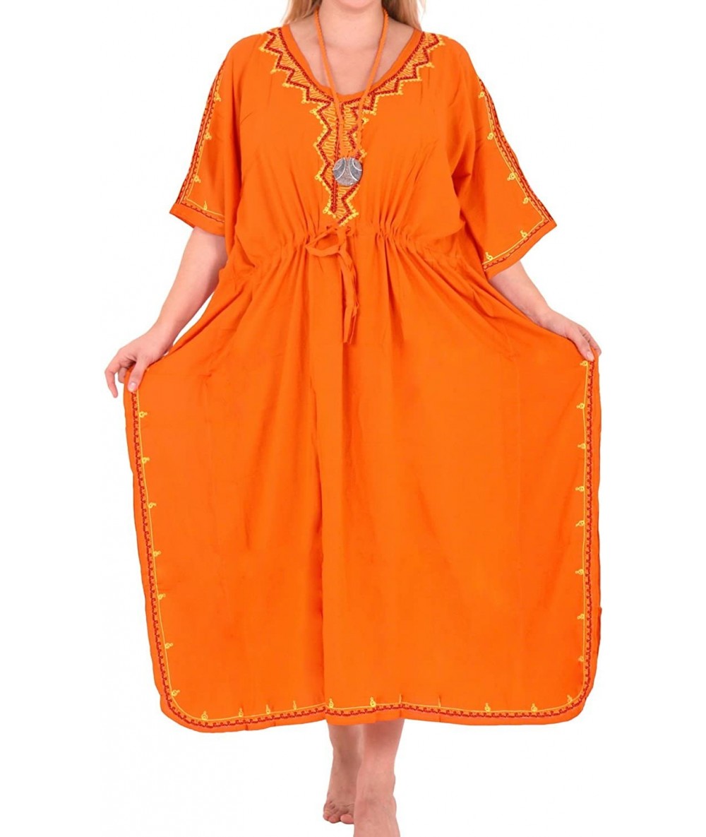 Cover-Ups Coverup Beach Bikini wear Swimsuit Kimono Dress Women Embroidered - Pumpkin Orange_c94 - CB17YA3RAYL $43.68