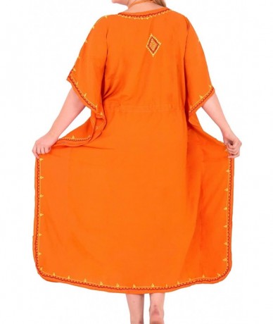 Cover-Ups Coverup Beach Bikini wear Swimsuit Kimono Dress Women Embroidered - Pumpkin Orange_c94 - CB17YA3RAYL $43.68