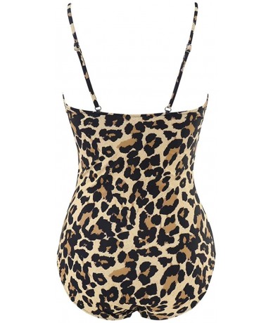 One-Pieces Women Retro Halter One Piece Swimsuits Sexy Slimming Ruched Monokini - 85 Cheetah - CT19403O9IM $40.24