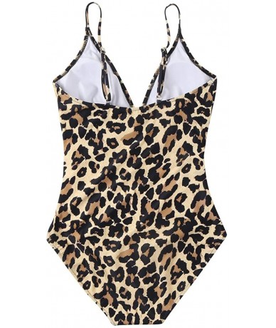 One-Pieces Women Retro Halter One Piece Swimsuits Sexy Slimming Ruched Monokini - 85 Cheetah - CT19403O9IM $40.24