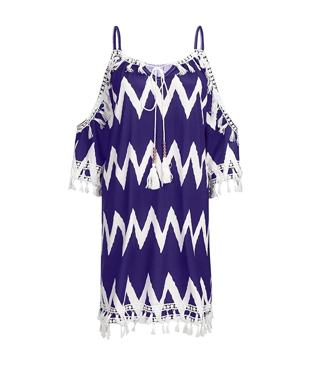 Board Shorts Women Off Shoulder Dress Tassel Short Cocktail Party Beach Dress Sundress - Purple-1 - CX18TOS8XD7 $33.66