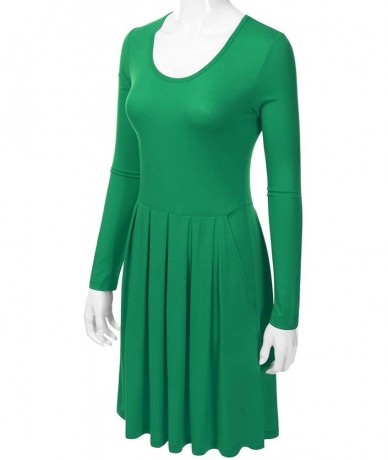 Cover-Ups Women's Long Sleeve Pleated Loose Swing Midi Dress with Pockets (XS-XXL) - Dbd005_kellygreen - CG196XGDZGT $40.21