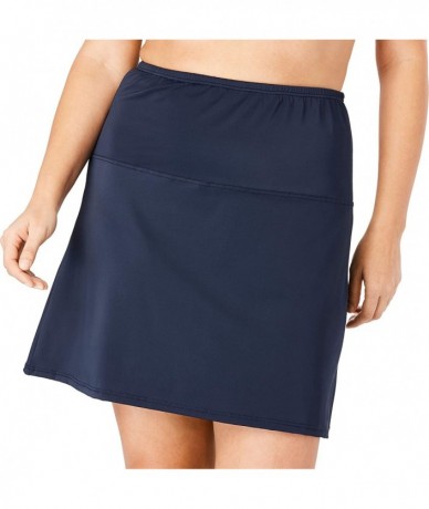 Bottoms Women's Plus Size High-Waisted Swim Skirt with Built-in Brief - Navy (2094) - CF195SDIRL5 $57.74