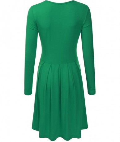 Cover-Ups Women's Long Sleeve Pleated Loose Swing Midi Dress with Pockets (XS-XXL) - Dbd005_kellygreen - CG196XGDZGT $40.21