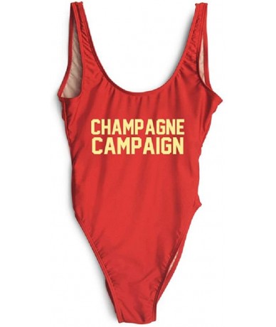 One-Pieces Champagne Campaign Letter Plus Size Swimwear Party Sexy Bodysuit Beachwear - Red Gold - CZ18CT9AS7W $52.86