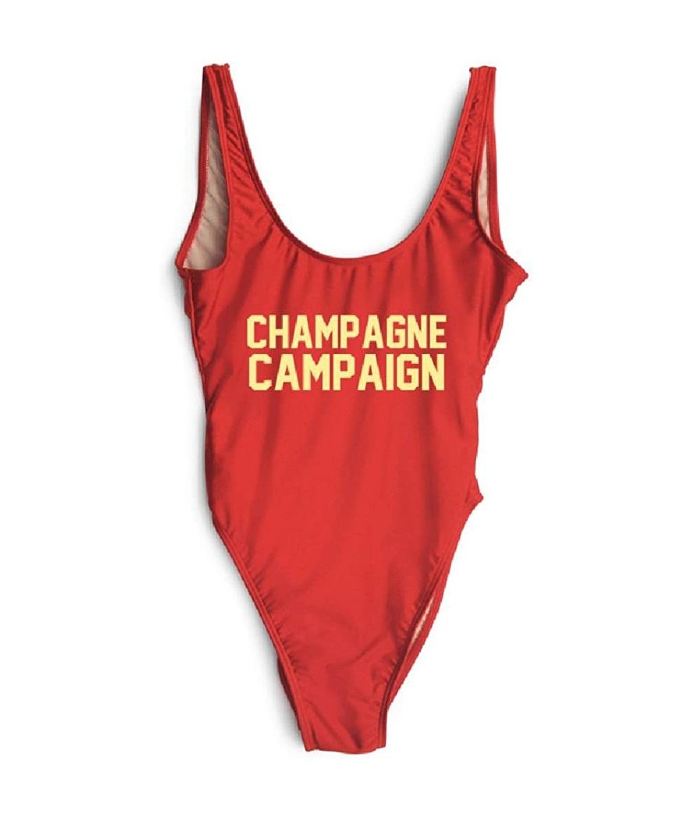 One-Pieces Champagne Campaign Letter Plus Size Swimwear Party Sexy Bodysuit Beachwear - Red Gold - CZ18CT9AS7W $52.86