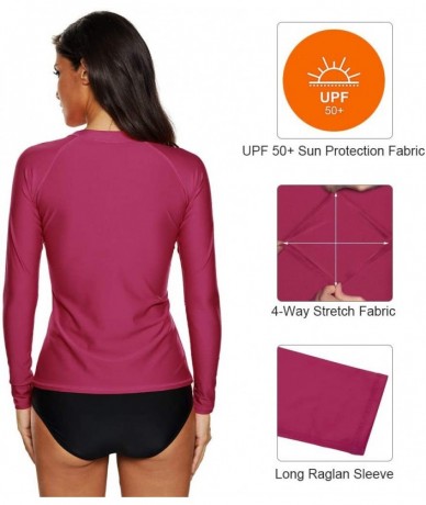 Rash Guards Women Rashguard Shirt Long Sleeve Swimsuit Surf Shirt UPF 50 Swimwear - Purple Red - CU18O7944HH $45.42