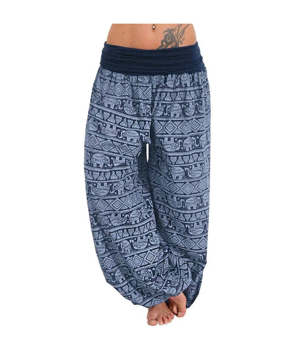 Board Shorts Pants for Women Women's Yoga Pants Loose Elasticity High Waist Print Bohemian Aladdin Harem Pants Navy - Navy - ...