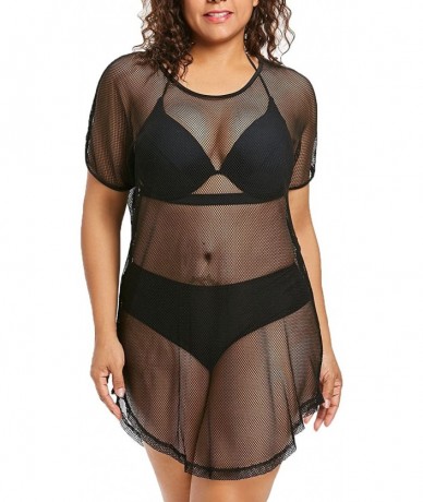 Cover-Ups Women's Hollow Out Fishnet Beach Dress Loose Swimwear Cover Ups Plus Size Nightdress - Black - C118GWO8USL $35.38