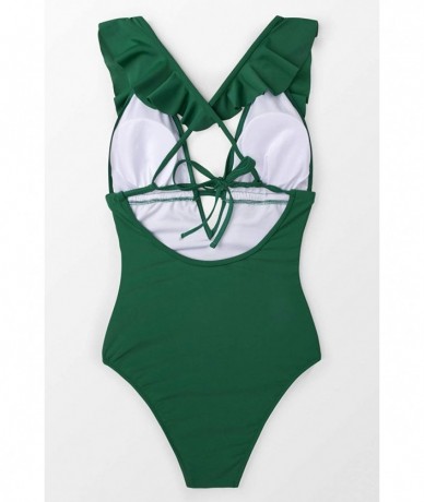 One-Pieces Women's Falbala One Piece Swimsuit Deep V Neck Monokini Swimsuit - Green - CF18R3ILHAI $58.46