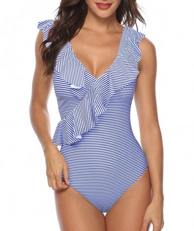 One-Pieces Women's Swimsuit Suit deep v Stripe Monokini Floral One Piece Swimwear Plus Size - C-blue Stripe2 - CU18XWOZD7N $5...