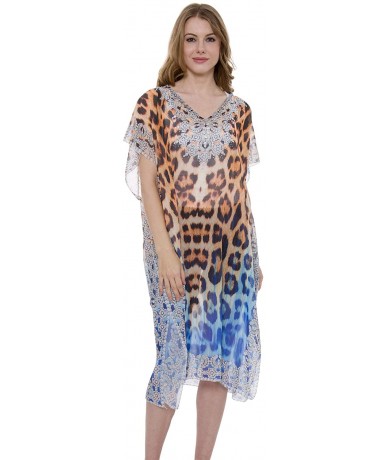 Cover-Ups Women's Summer Animal Print Topper/Cover-Up/Poncho Rhinestone Studded Outwear Beachwear - 3-5 - C7195Y9HACE $41.99