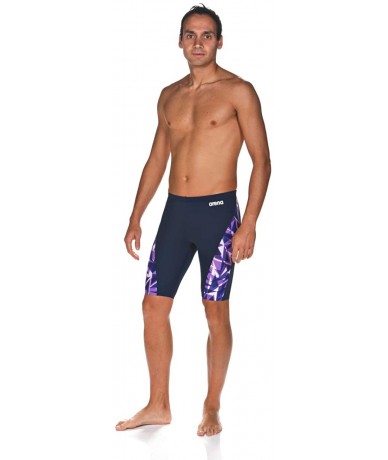 Racing Men's Shattered Glass MaxLife Panel Jammer Swimsuit - Purple - CL18UKLK4AY $82.49