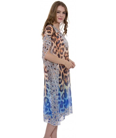 Cover-Ups Women's Summer Animal Print Topper/Cover-Up/Poncho Rhinestone Studded Outwear Beachwear - 3-5 - C7195Y9HACE $41.99