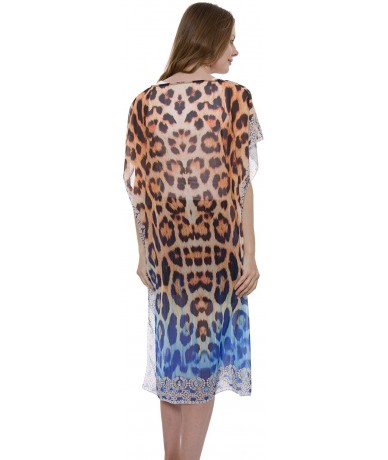 Cover-Ups Women's Summer Animal Print Topper/Cover-Up/Poncho Rhinestone Studded Outwear Beachwear - 3-5 - C7195Y9HACE $41.99