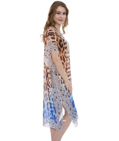 Cover-Ups Women's Summer Animal Print Topper/Cover-Up/Poncho Rhinestone Studded Outwear Beachwear - 3-5 - C7195Y9HACE $41.99