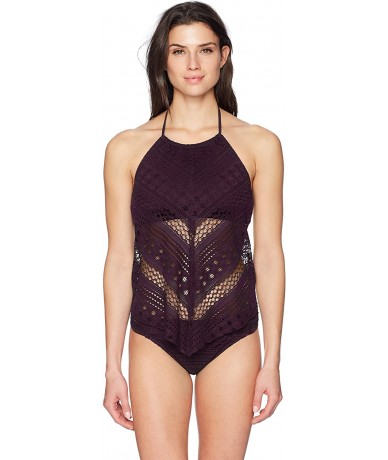 Tops Women's Crochet Ole 2-Piece Bikini Seperates - Aubergine Bikini Bottoms - CW185QXEH6U $85.29