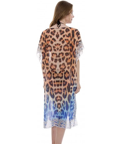 Cover-Ups Women's Summer Animal Print Topper/Cover-Up/Poncho Rhinestone Studded Outwear Beachwear - 3-5 - C7195Y9HACE $41.99