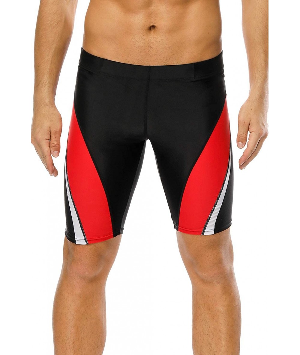 Board Shorts Men's Swim Trunks Surfing Sport Shorts Tights Jammer Swimsuit Black - Spliced/Red - CC18DZR85Y8 $30.38