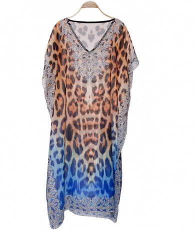 Cover-Ups Women's Summer Animal Print Topper/Cover-Up/Poncho Rhinestone Studded Outwear Beachwear - 3-5 - C7195Y9HACE $41.99