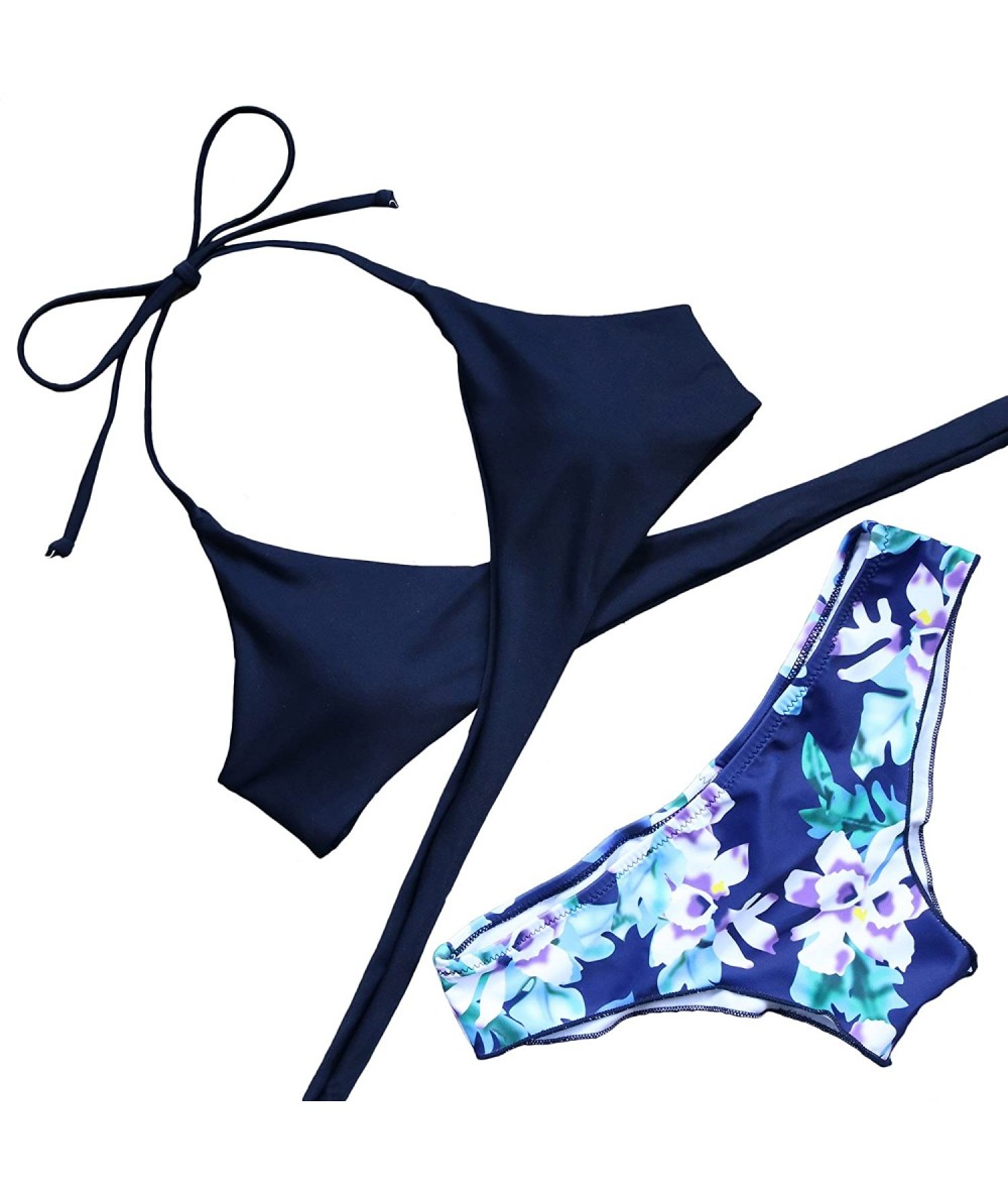 Sets Womens Padded Push-up Bikini Set Bathing Suits Two Pieces Swimsuit - Navy - CR17Z2ZC07O $24.83