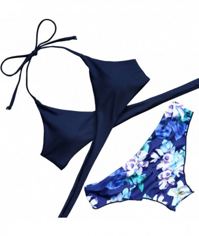 Sets Womens Padded Push-up Bikini Set Bathing Suits Two Pieces Swimsuit - Navy - CR17Z2ZC07O $24.83