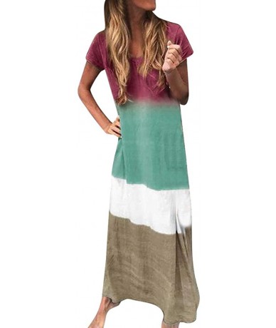 Cover-Ups Long Maxi Dresses for Women Gradient Color Block Tie Dyed V Neck Short Sleeve Summer Autumn Loose Long Dress Green ...