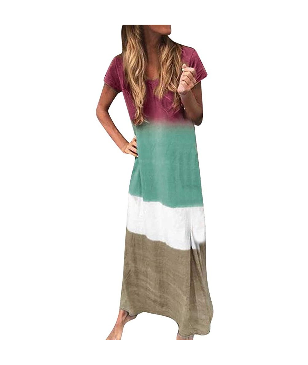 Cover-Ups Long Maxi Dresses for Women Gradient Color Block Tie Dyed V Neck Short Sleeve Summer Autumn Loose Long Dress Green ...