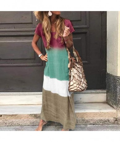 Cover-Ups Long Maxi Dresses for Women Gradient Color Block Tie Dyed V Neck Short Sleeve Summer Autumn Loose Long Dress Green ...