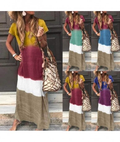 Cover-Ups Long Maxi Dresses for Women Gradient Color Block Tie Dyed V Neck Short Sleeve Summer Autumn Loose Long Dress Green ...