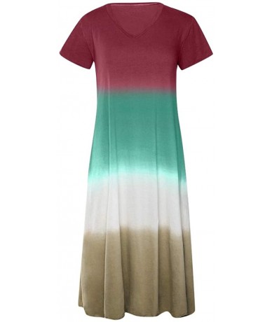 Cover-Ups Long Maxi Dresses for Women Gradient Color Block Tie Dyed V Neck Short Sleeve Summer Autumn Loose Long Dress Green ...