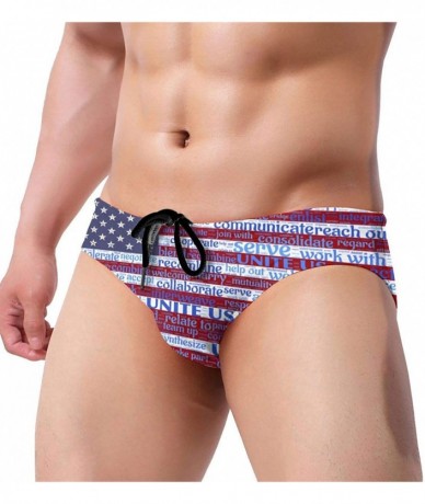 Briefs Men's Sexy Various Flag Printing Low Rise Briefs Bikini Swimwear Swimsuit with Drawstring - Us Flag Unity Community Un...