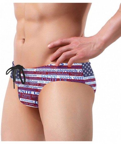 Briefs Men's Sexy Various Flag Printing Low Rise Briefs Bikini Swimwear Swimsuit with Drawstring - Us Flag Unity Community Un...